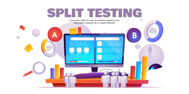 A B split test cartoon banner, website comparison